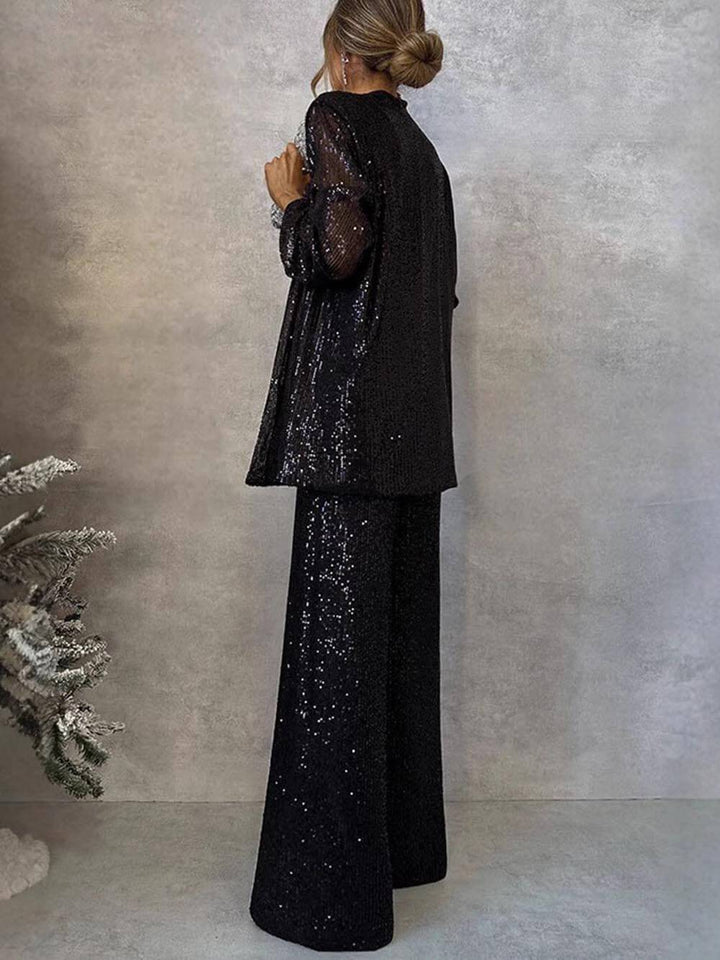 Women's Glittering Blazer Suit with Wide Leg and Shimmering Sequins Mune Fashion