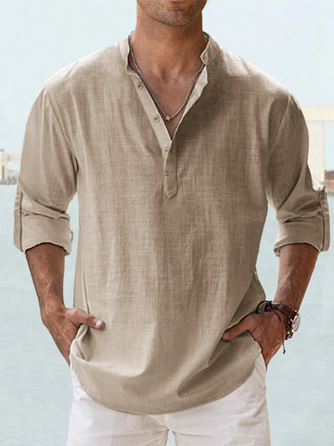 Men's Casual Shirt Long Sleeve with Stand Collar