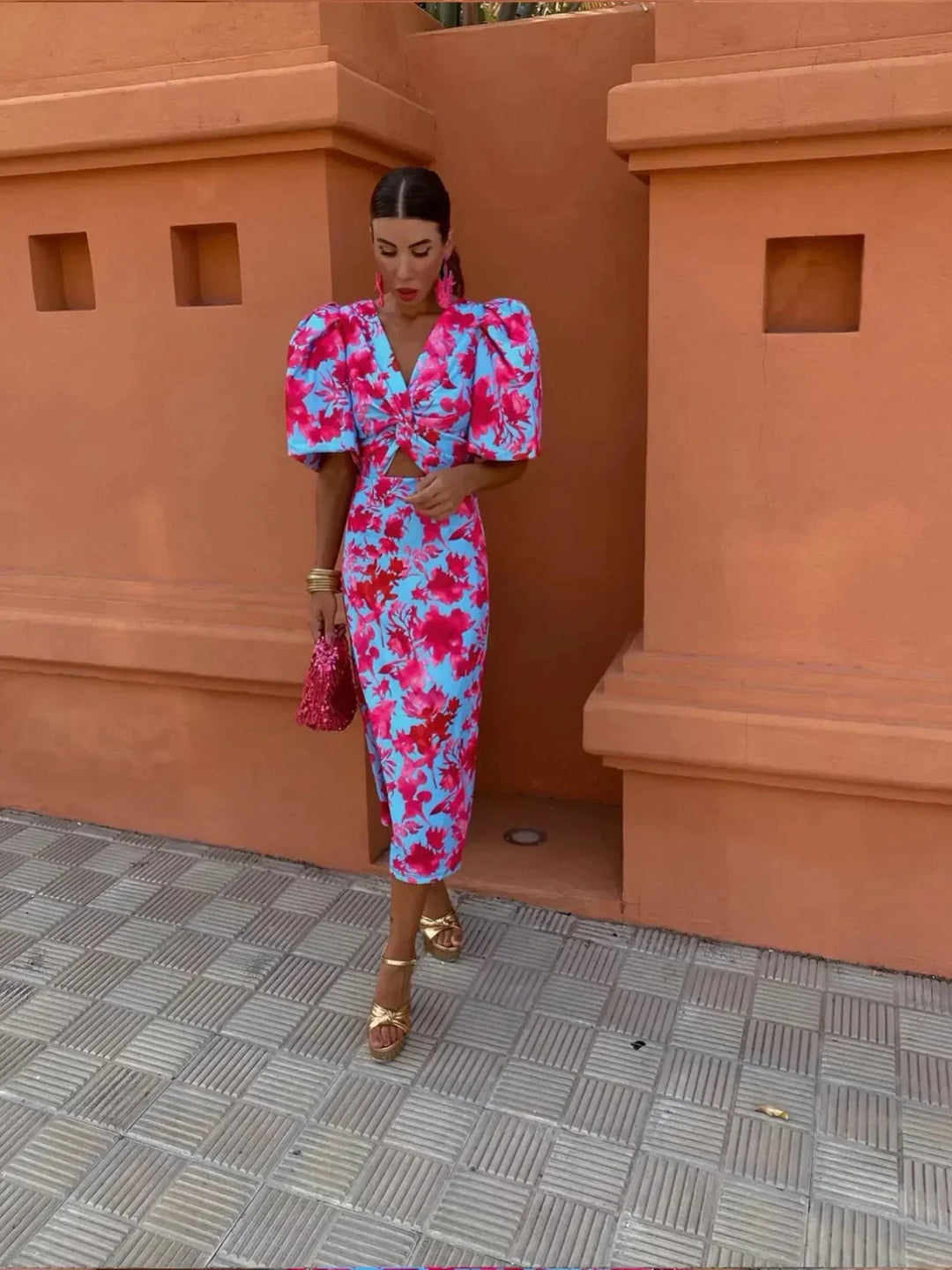 Mune | Women’s Elegant Puff Sleeve Printed Dress