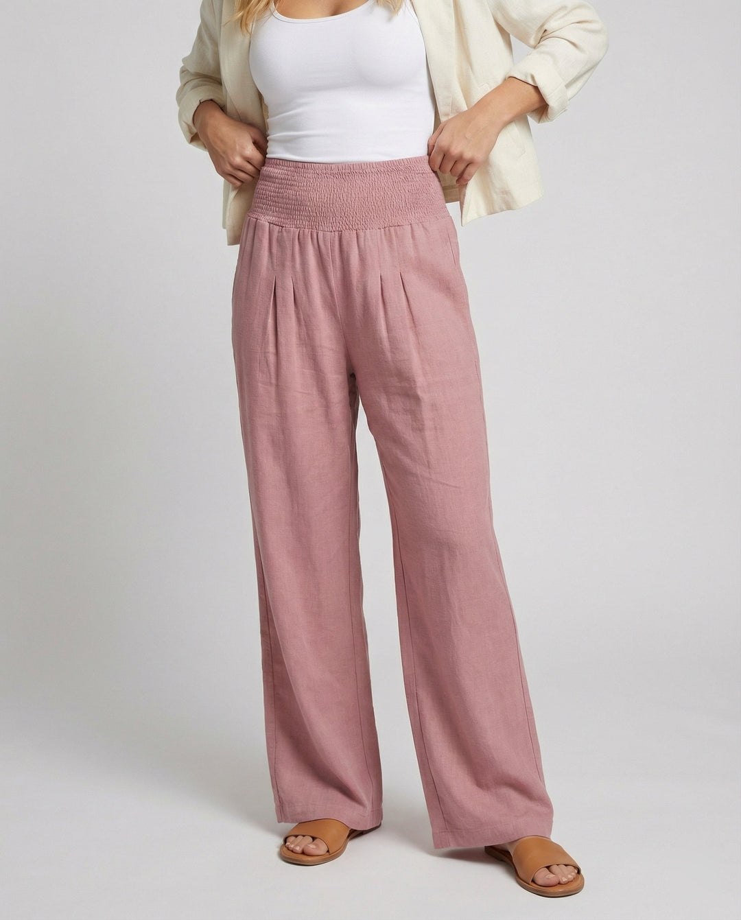 Women's airy linen pants with elastic waistband and wide cut Mune Fashion