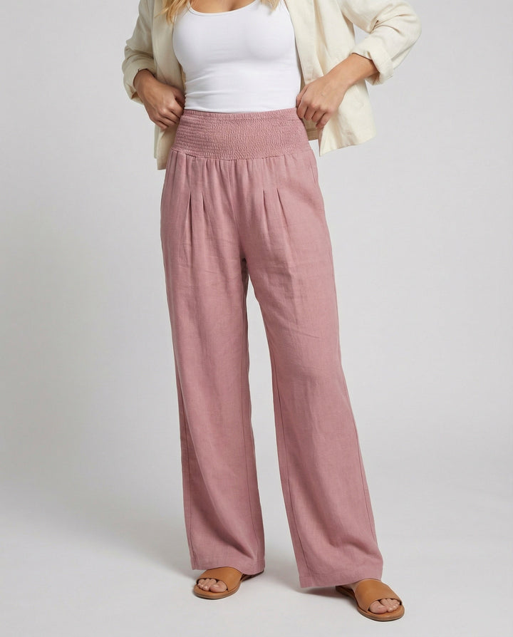 Women's airy linen pants with elastic waistband and wide cut Mune Fashion