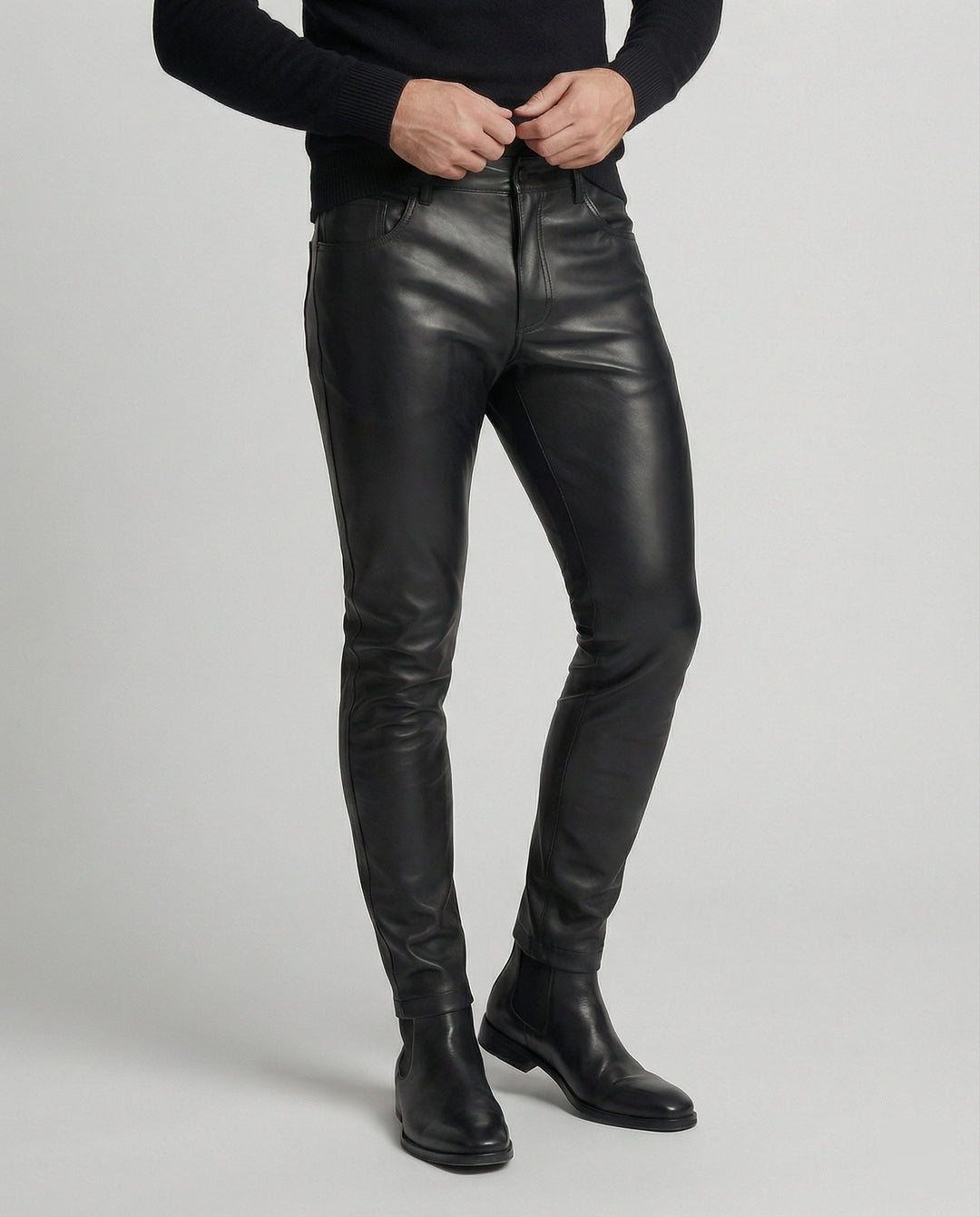 Men Faux Leather Pants Slim Fit