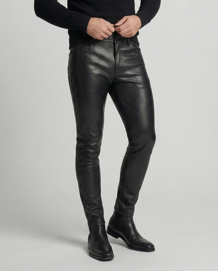 Men Faux Leather Pants Slim Fit