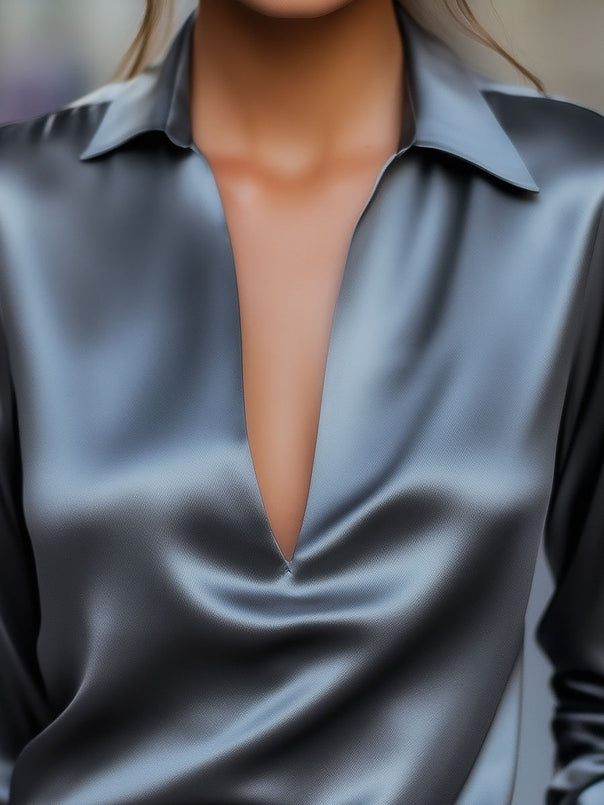 Women’s Spring V-Neck Satin Blouse