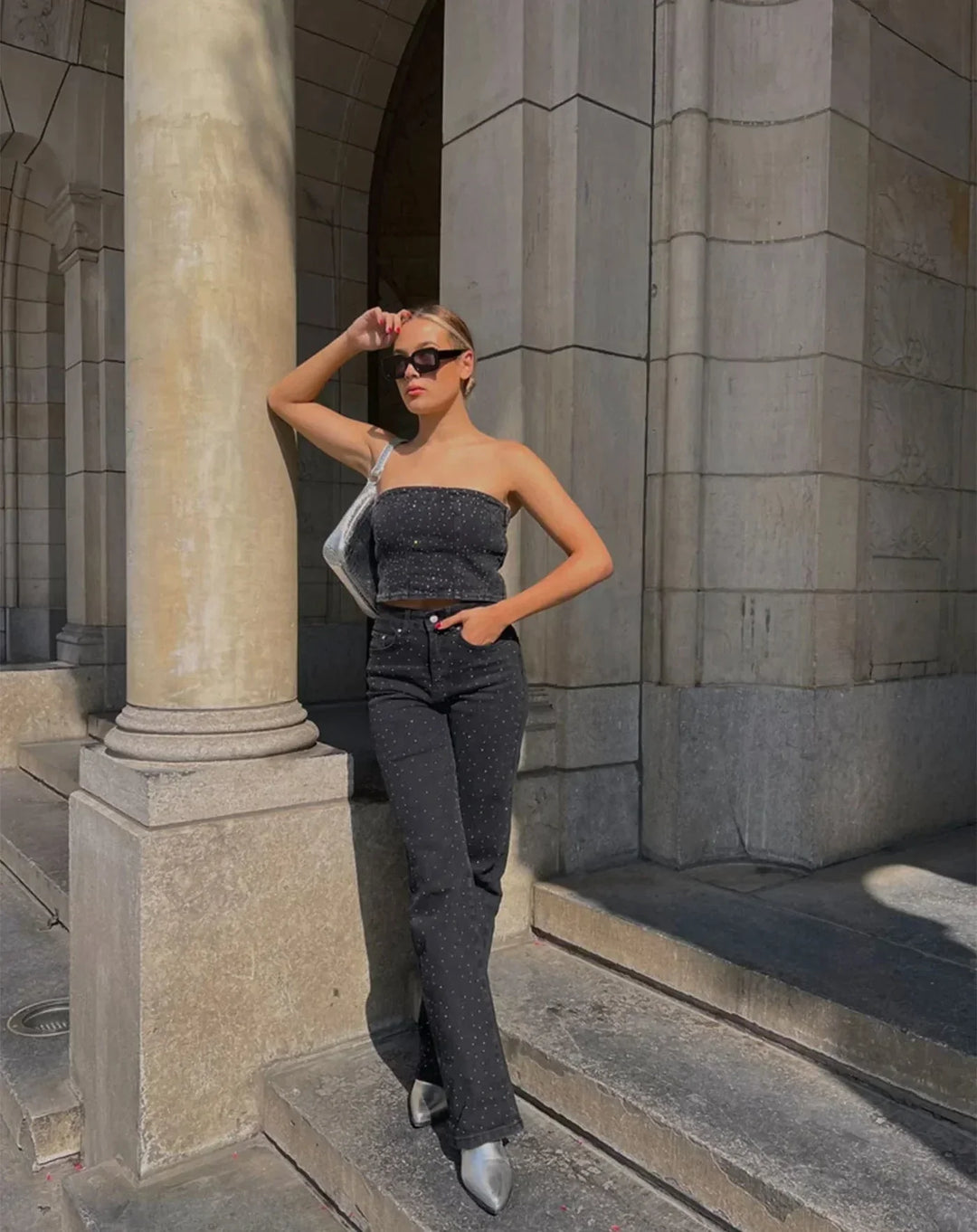 Mune | Denim Sparkle Pants with Glitter