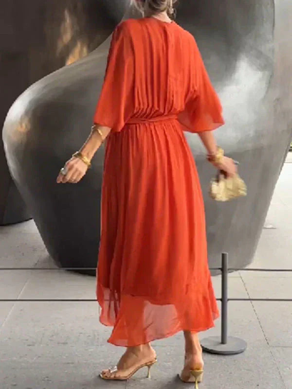 Mune | Elegant Soft V-Neck Silk Dress for Women