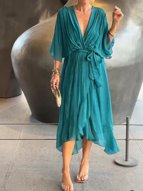 Mune | Elegant Soft V-Neck Silk Dress for Women