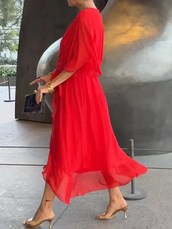 Mune | Elegant Soft V-Neck Silk Dress for Women