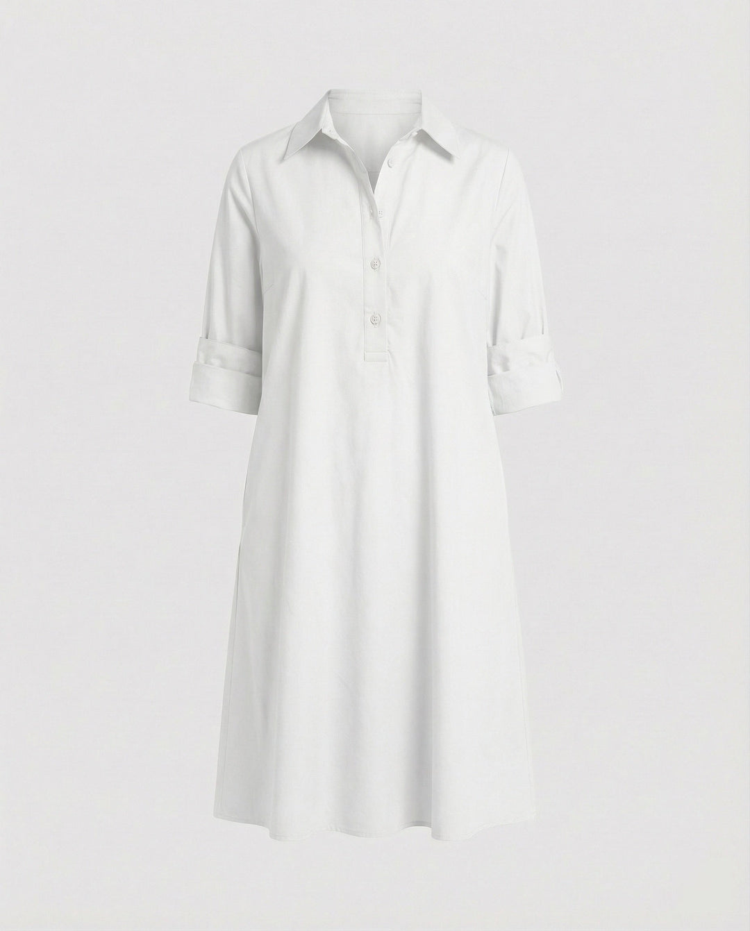 Shirt dress with lapel collar & three-quarter sleeves