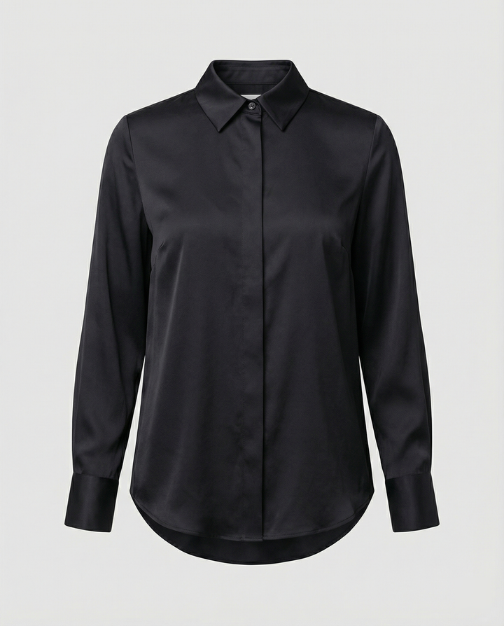 Ladies elegant satin blouse with classic collar and timeless cut Mune Fashion