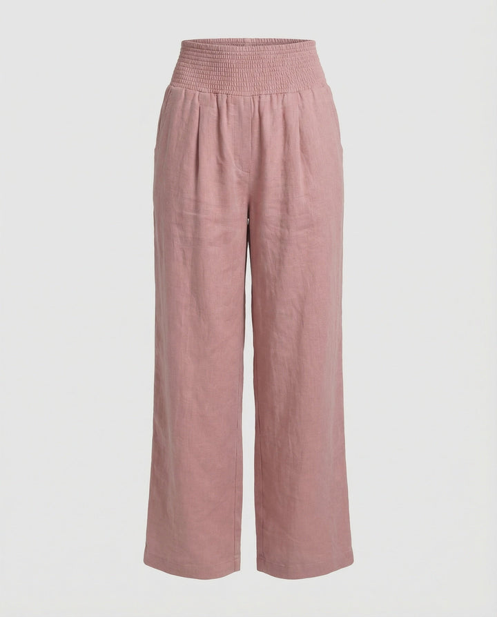 Women's airy linen pants with elastic waistband and wide cut Mune Fashion