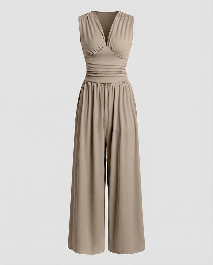Women's jumpsuit with stylish V-neck and wide leg Mune Fashion