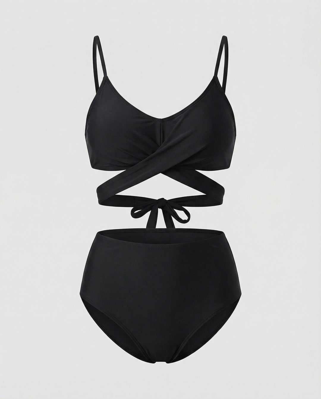 Mune Fashion | Black and High Waist Tie Band Bikini Set