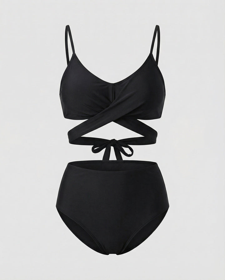 Mune Fashion | Black and High Waist Tie Band Bikini Set