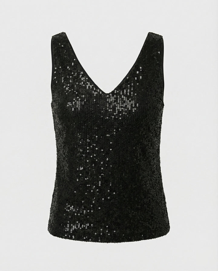 Women Glittering Top with V-Neck and Sparkling Sequin Trim Mune Fashion