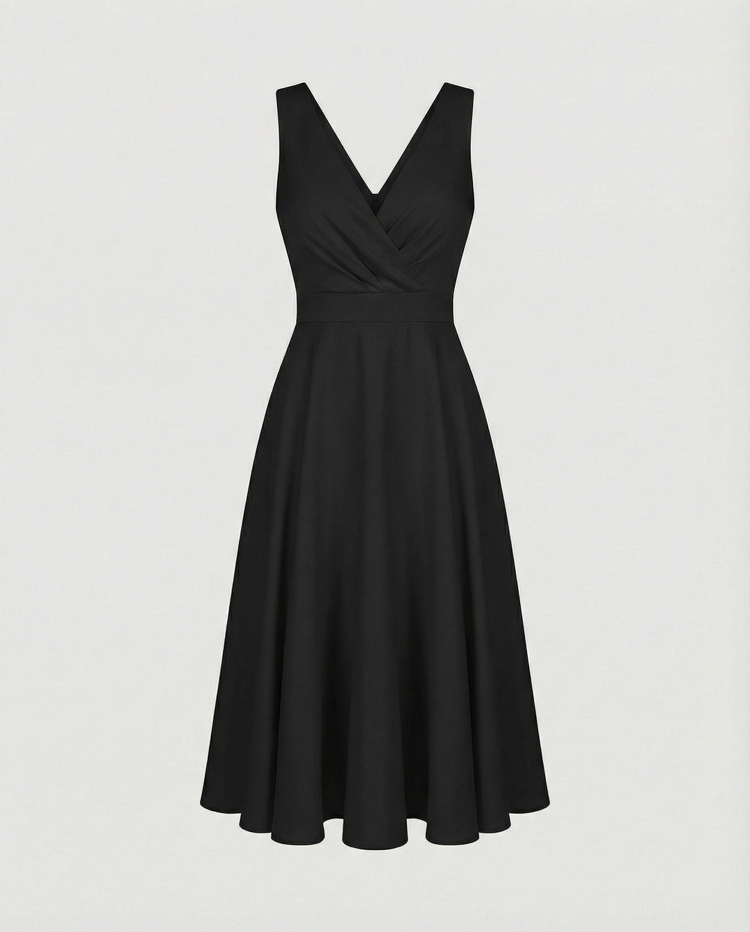 Midi dress in A-line, zipper, straps, V neck, sleeveless, elegant, for women, cocktail party