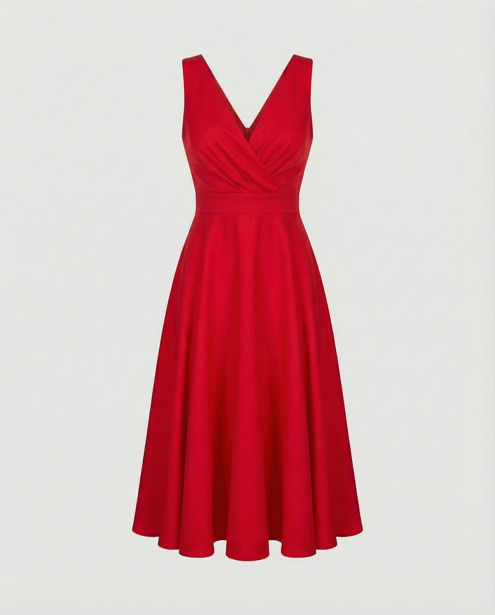 Midi dress in A-line, zipper, straps, V neck, sleeveless, elegant, for women, cocktail party