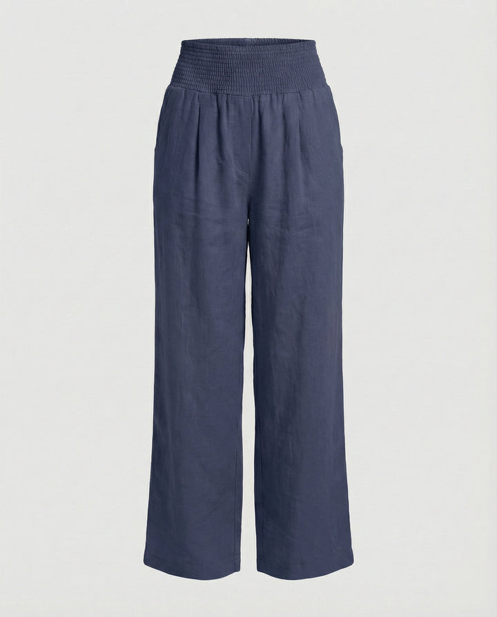 Women's airy linen pants with elastic waistband and wide cut Mune Fashion