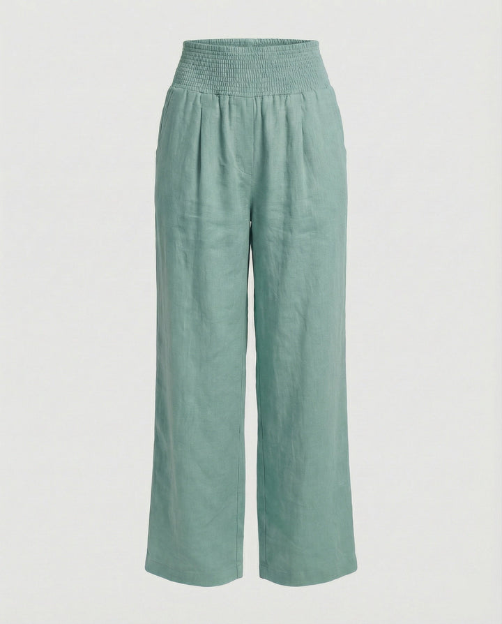 Women's airy linen pants with elastic waistband and wide cut Mune Fashion