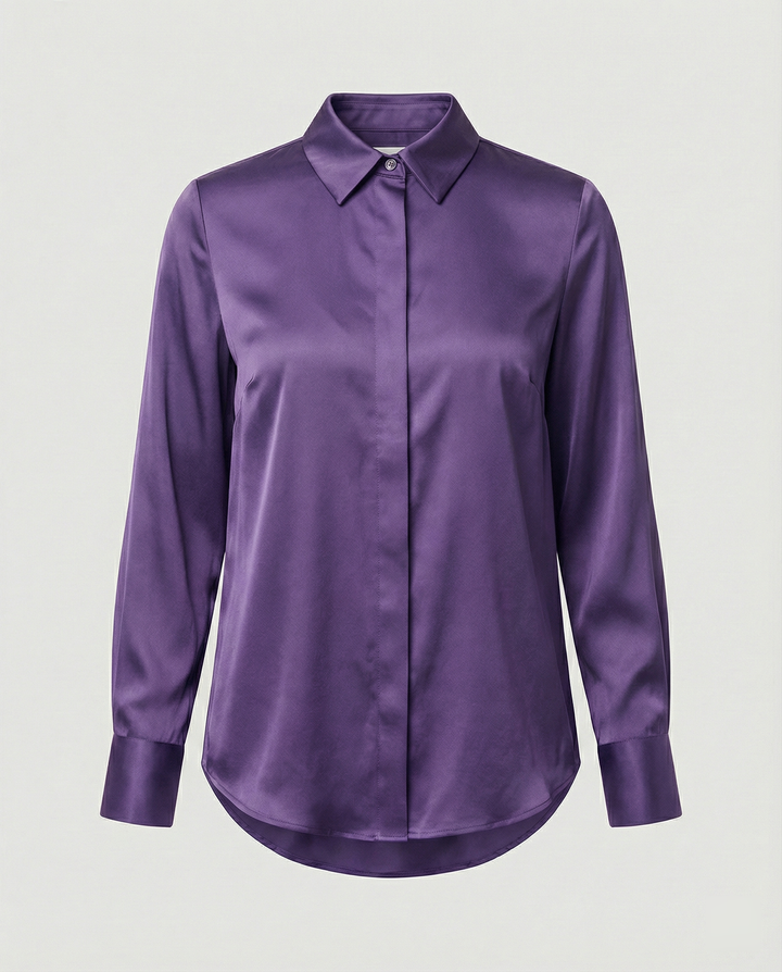 Ladies elegant satin blouse with classic collar and timeless cut Mune Fashion