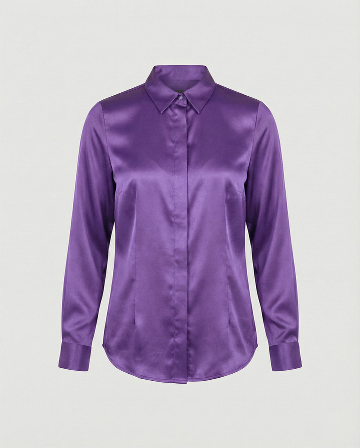 Ladies Satin Blouse with Classic Collar Mune Fashion