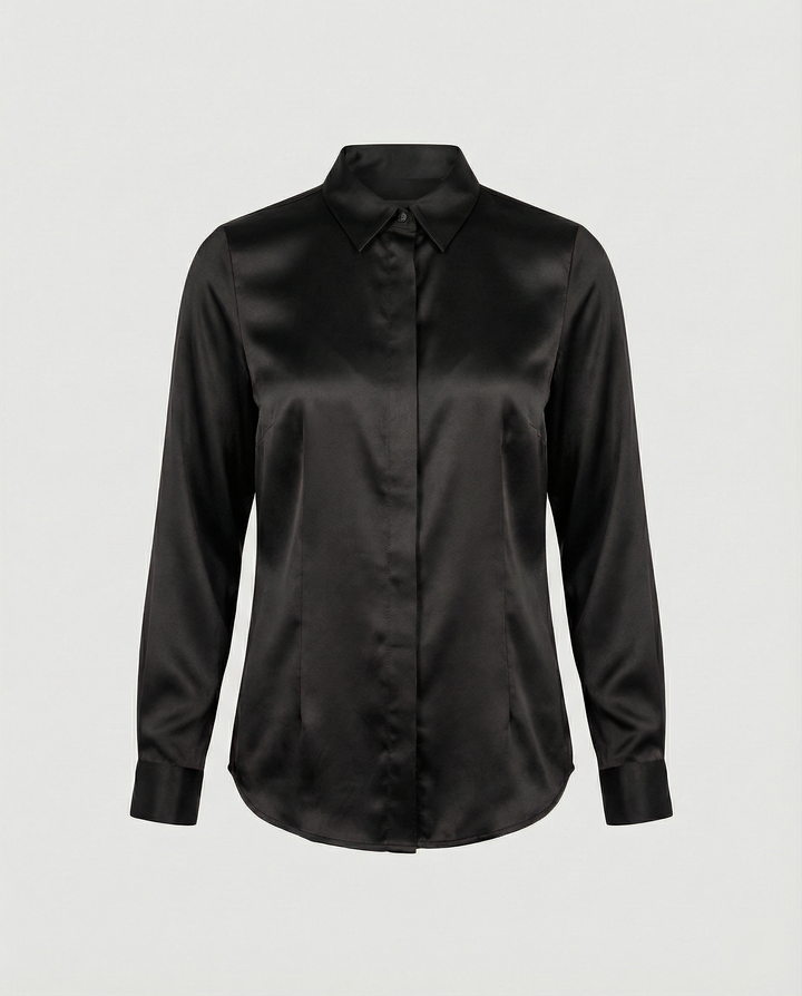 Ladies Satin Blouse with Classic Collar Mune Fashion