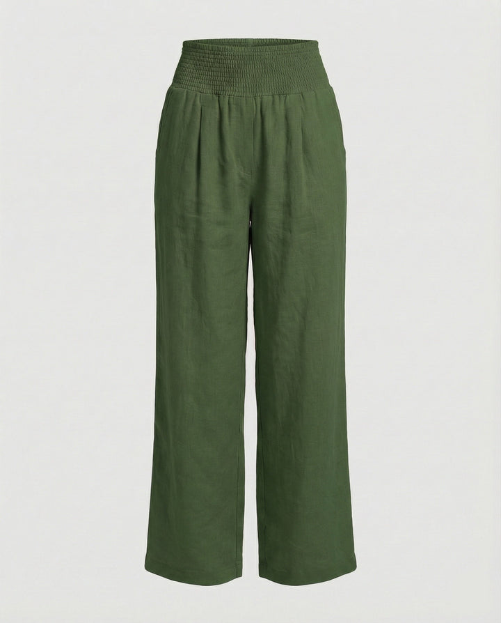Women's airy linen pants with elastic waistband and wide cut Mune Fashion