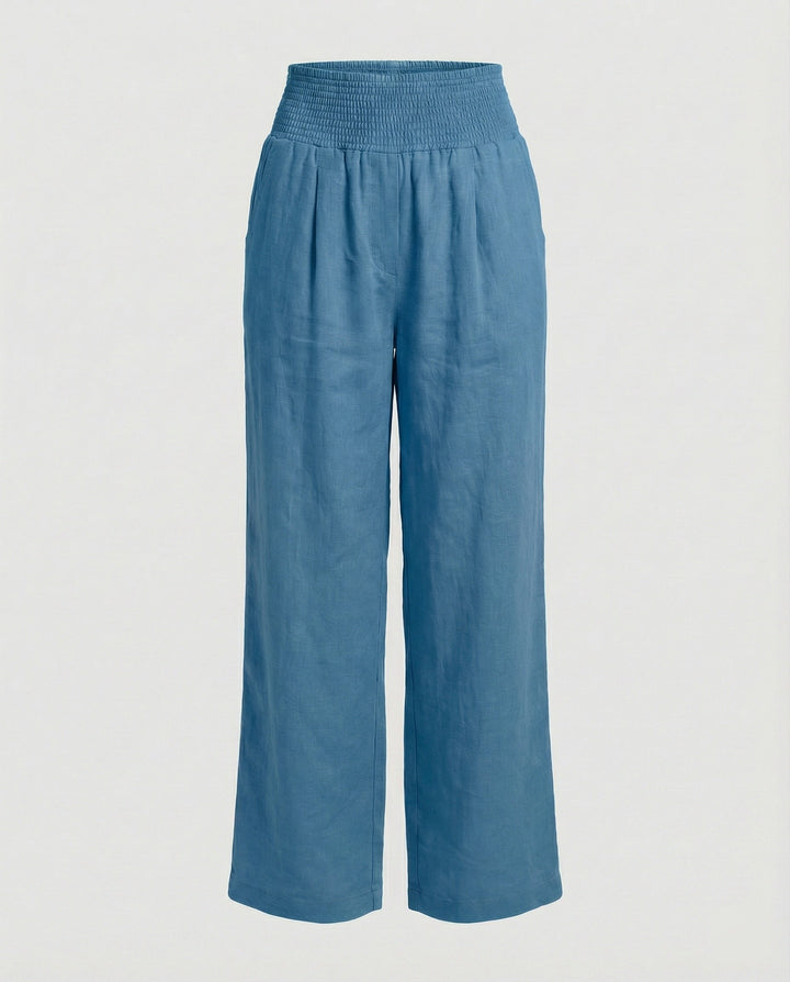Women's airy linen pants with elastic waistband and wide cut Mune Fashion