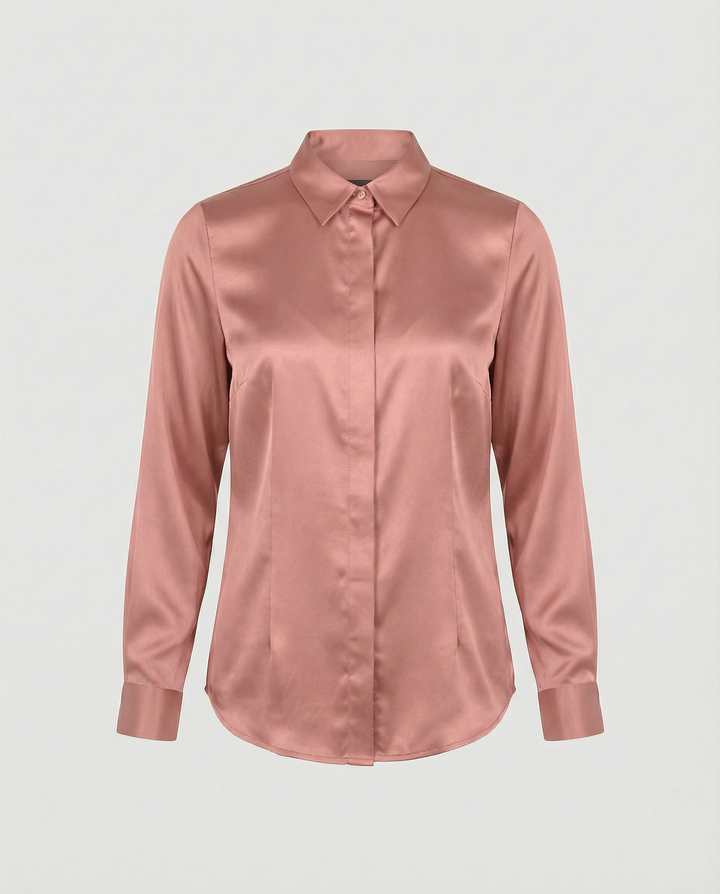 Ladies Satin Blouse with Classic Collar Mune Fashion