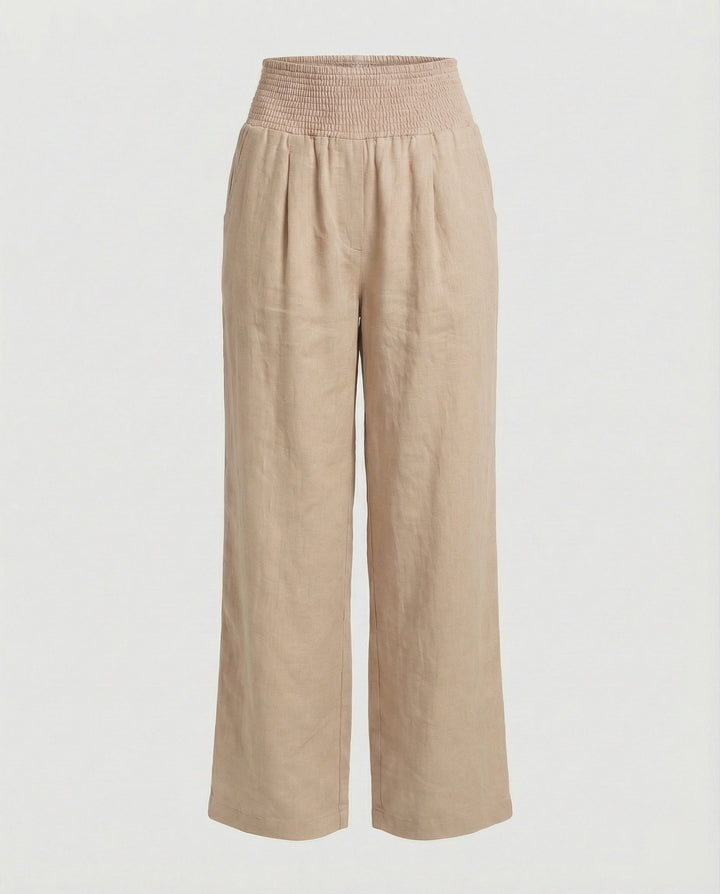 Women's airy linen pants with elastic waistband and wide cut Mune Fashion