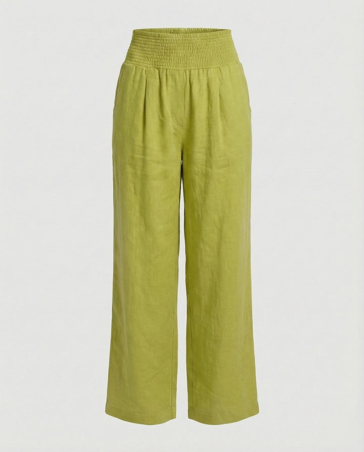 Women's airy linen pants with elastic waistband and wide cut Mune Fashion