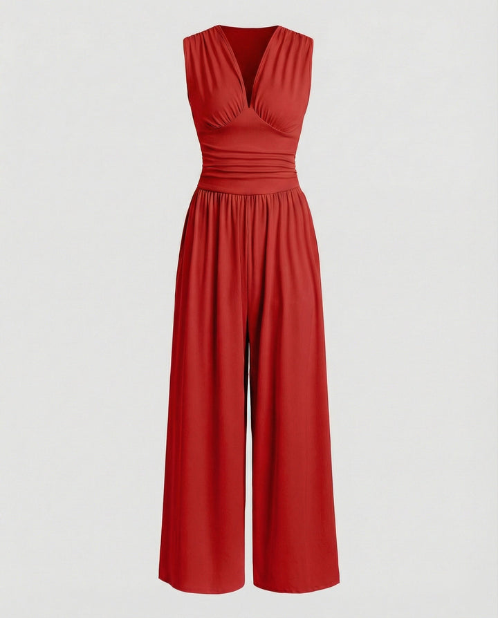 Women's jumpsuit with stylish V-neck and wide leg Mune Fashion