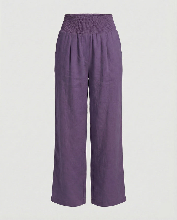 Women's airy linen pants with elastic waistband and wide cut Mune Fashion