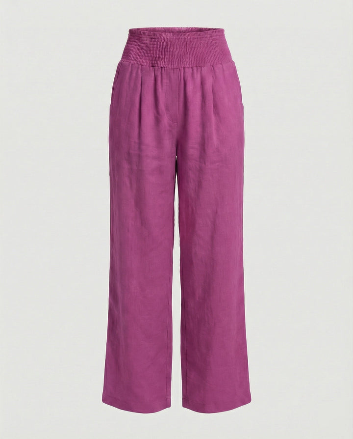 Women's airy linen pants with elastic waistband and wide cut Mune Fashion
