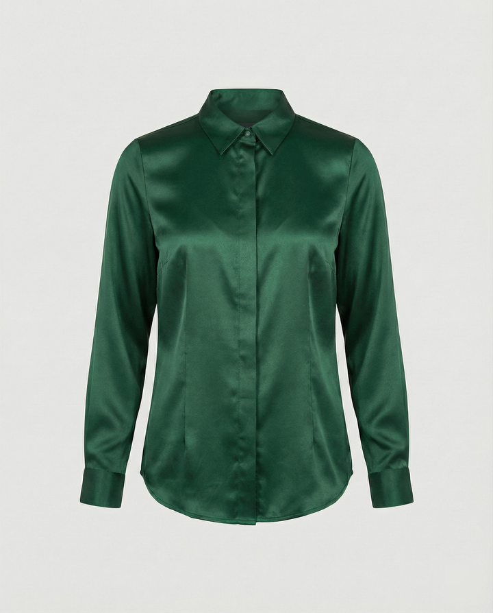 Ladies Satin Blouse with Classic Collar Mune Fashion