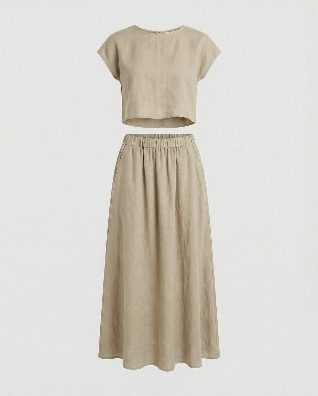 Ladies Elegant Two-Piece Set with Short Sleeve Top & Flowing Maxi Skirt | Mune Fashion
