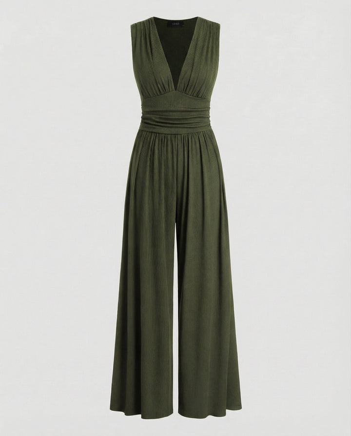Women's jumpsuit with stylish V-neck and wide leg Mune Fashion