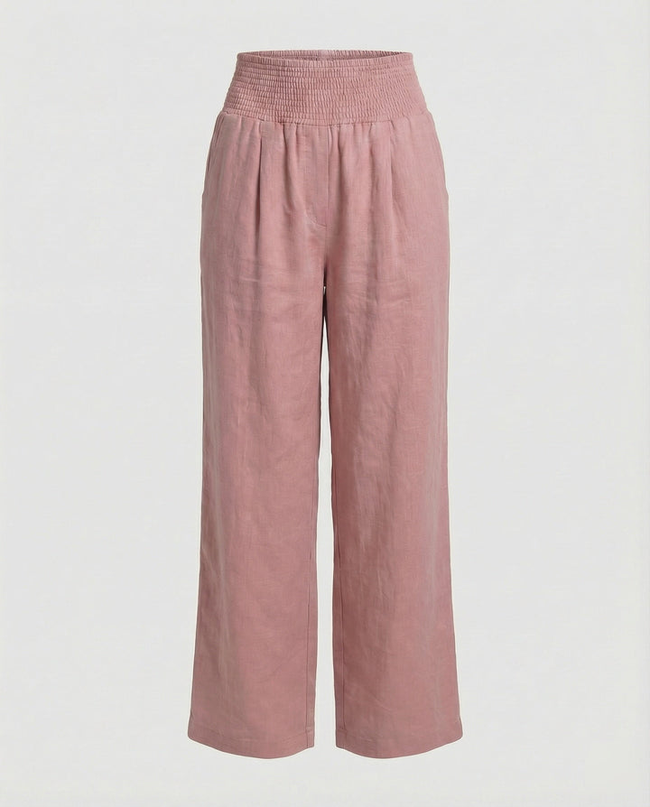 Women's airy linen pants with elastic waistband and wide cut Mune Fashion