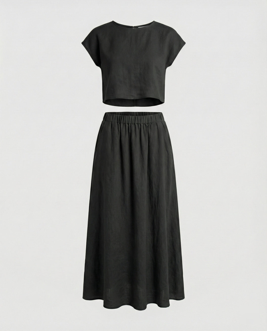 Ladies Elegant Two-Piece Set with Short Sleeve Top & Flowing Maxi Skirt | Mune Fashion