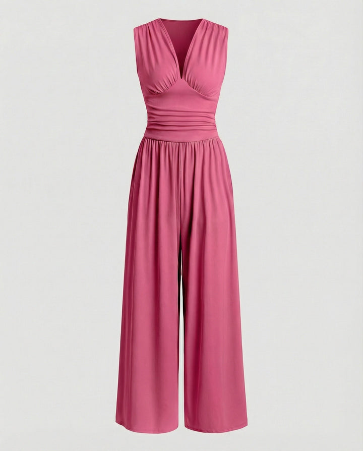 Women's jumpsuit with stylish V-neck and wide leg Mune Fashion