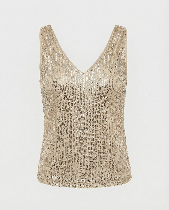 Women Glittering Top with V-Neck and Sparkling Sequin Trim Mune Fashion