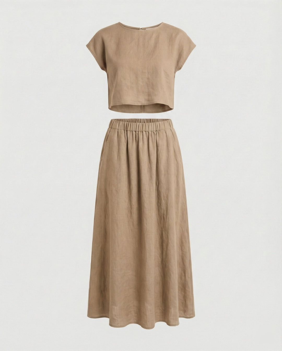 Ladies Elegant Two-Piece Set with Short Sleeve Top & Flowing Maxi Skirt | Mune Fashion