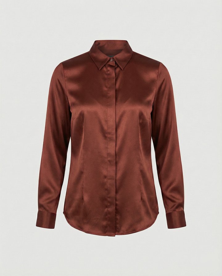 Ladies Satin Blouse with Classic Collar Mune Fashion