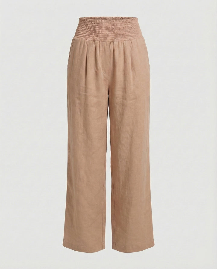 Women's airy linen pants with elastic waistband and wide cut Mune Fashion