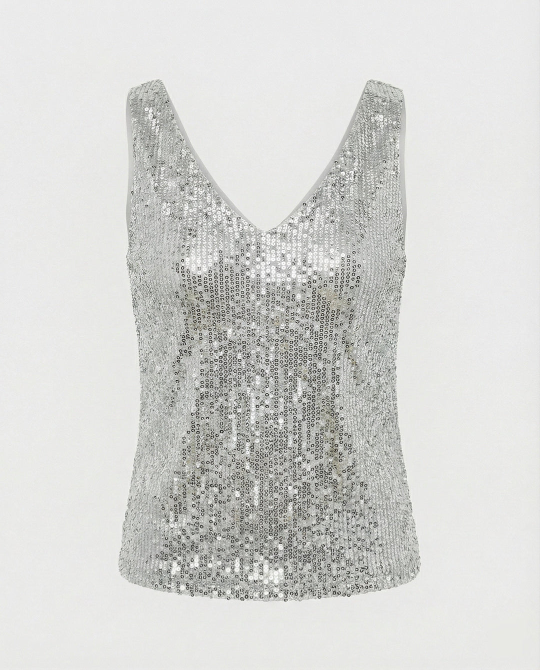 Women Glittering Top with V-Neck and Sparkling Sequin Trim Mune Fashion