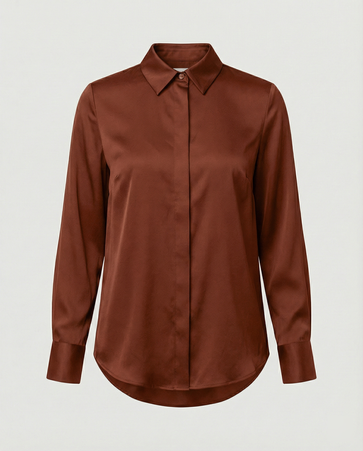 Ladies elegant satin blouse with classic collar and timeless cut Mune Fashion