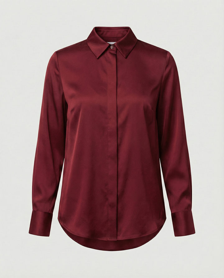 Ladies elegant satin blouse with classic collar and timeless cut Mune Fashion