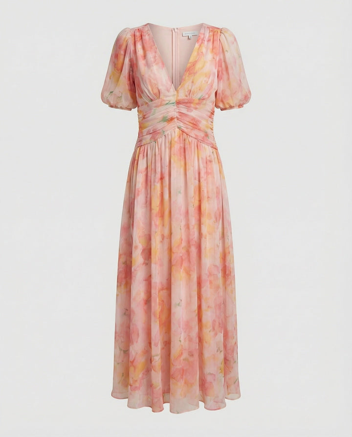 Women’s Wrap Maxi Dress with Puff Sleeves