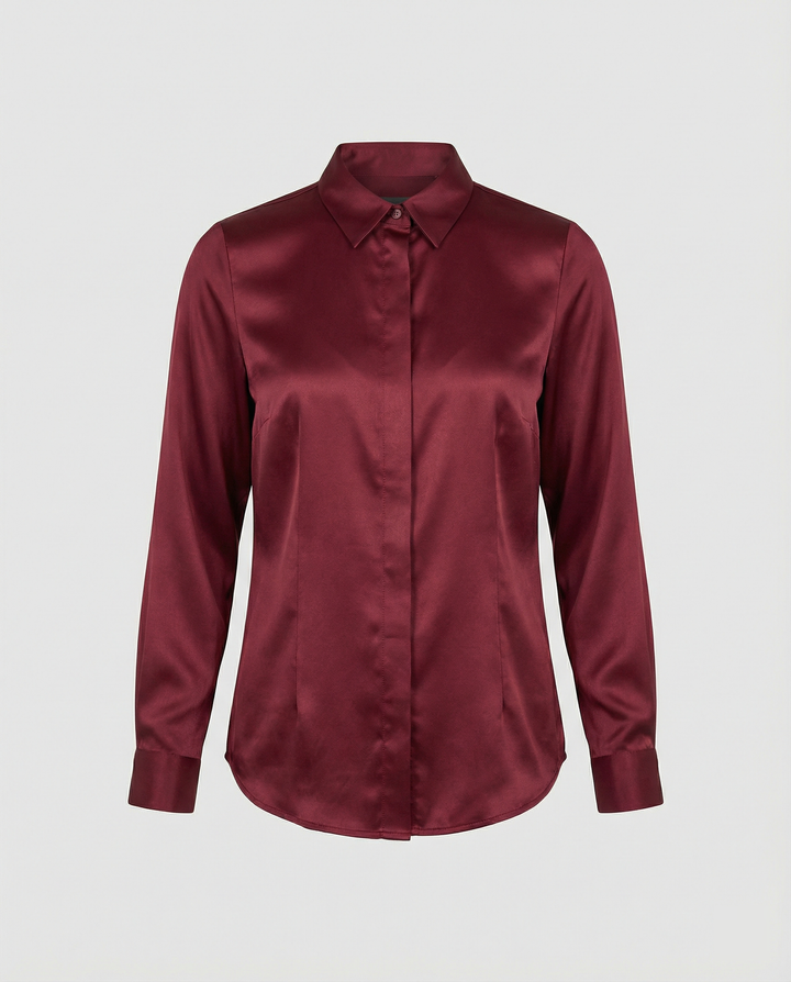 Ladies Satin Blouse with Classic Collar Mune Fashion