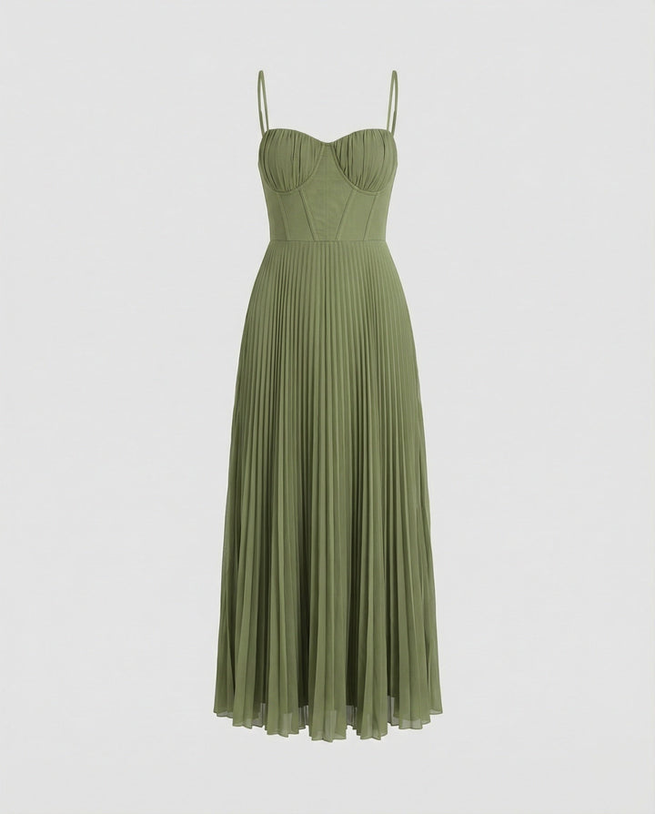 Mune Fashion | Midi Sleeveless Dress With Pleated Tulle Bodice